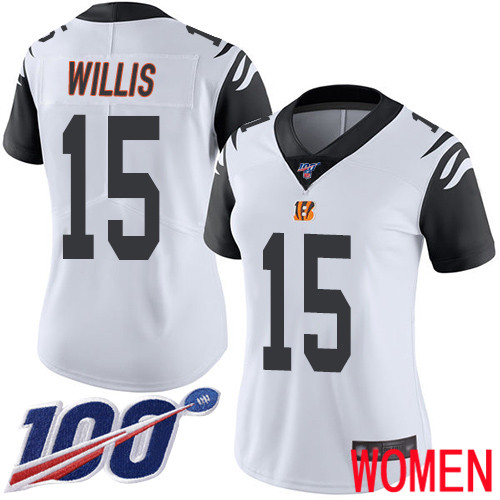 Cincinnati Bengals Limited White Women Damion Willis Jersey NFL Footballl #15 100th Season Rush Vapor Untouchable->women nfl jersey->Women Jersey